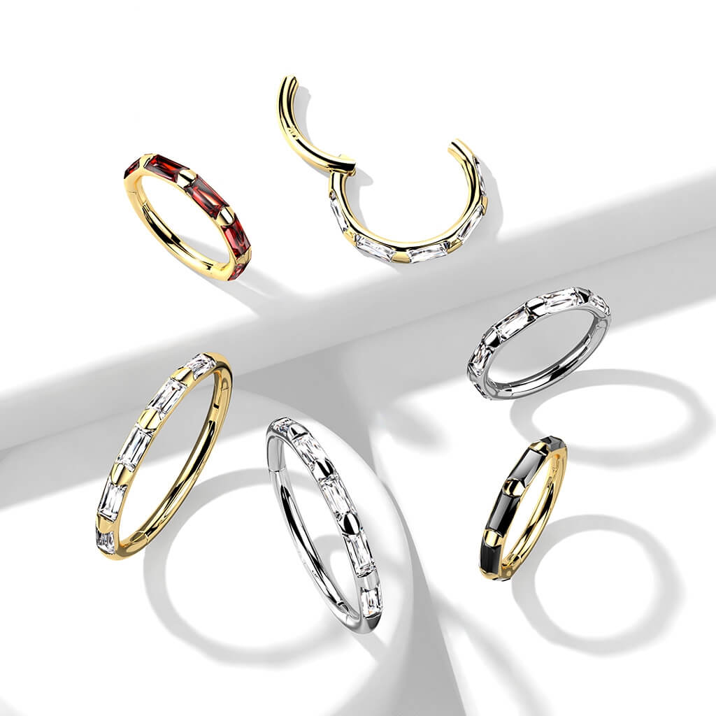 14 Karat Gold Ring Zirkonia Rechteck Gelbgold Weißgold Clicker