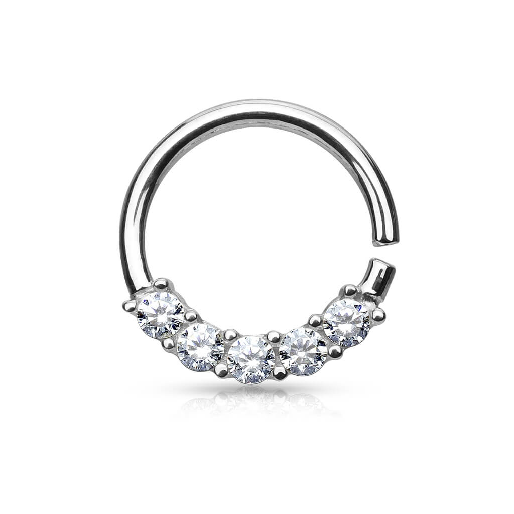 Oro 14 kt Anello Piercing 5 Zirconi Pieghevole