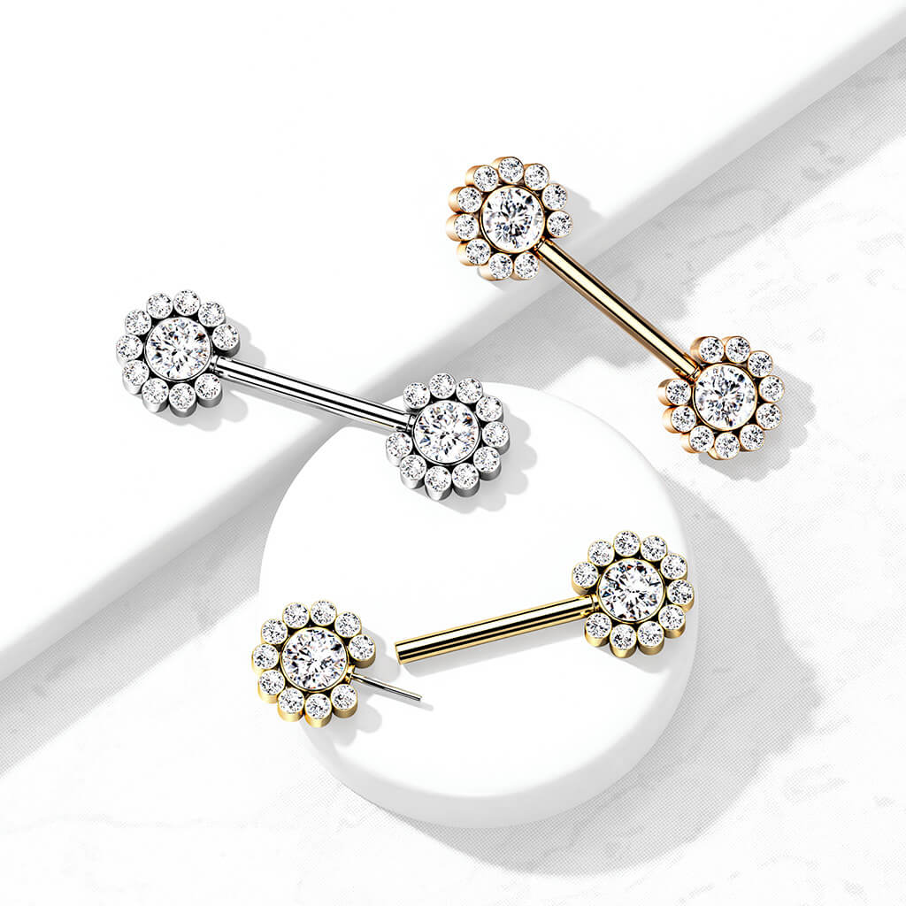 Nippelpiercing Blume Zirkonia Push-In