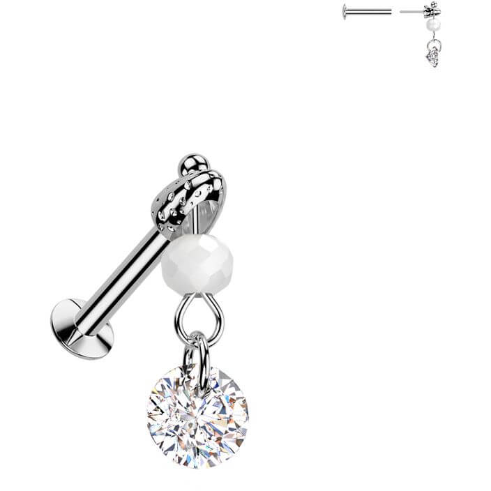 Labret zirconia glass bead dangle Push-In
