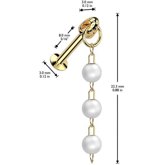 Labret triple pearl dangle Push-In