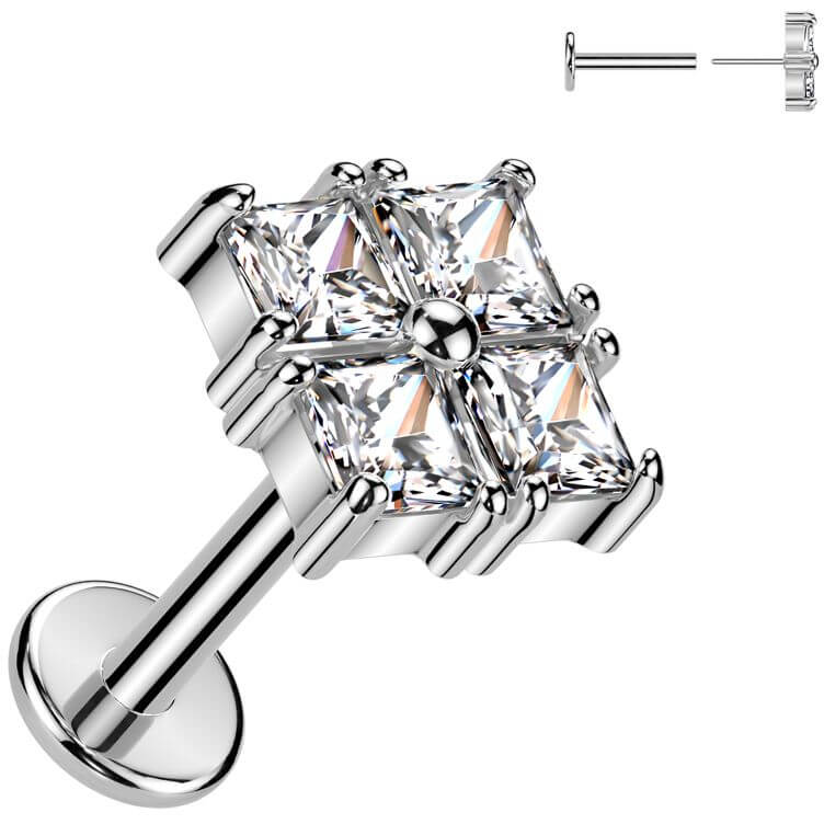Labret square 4 zirconias Push-In