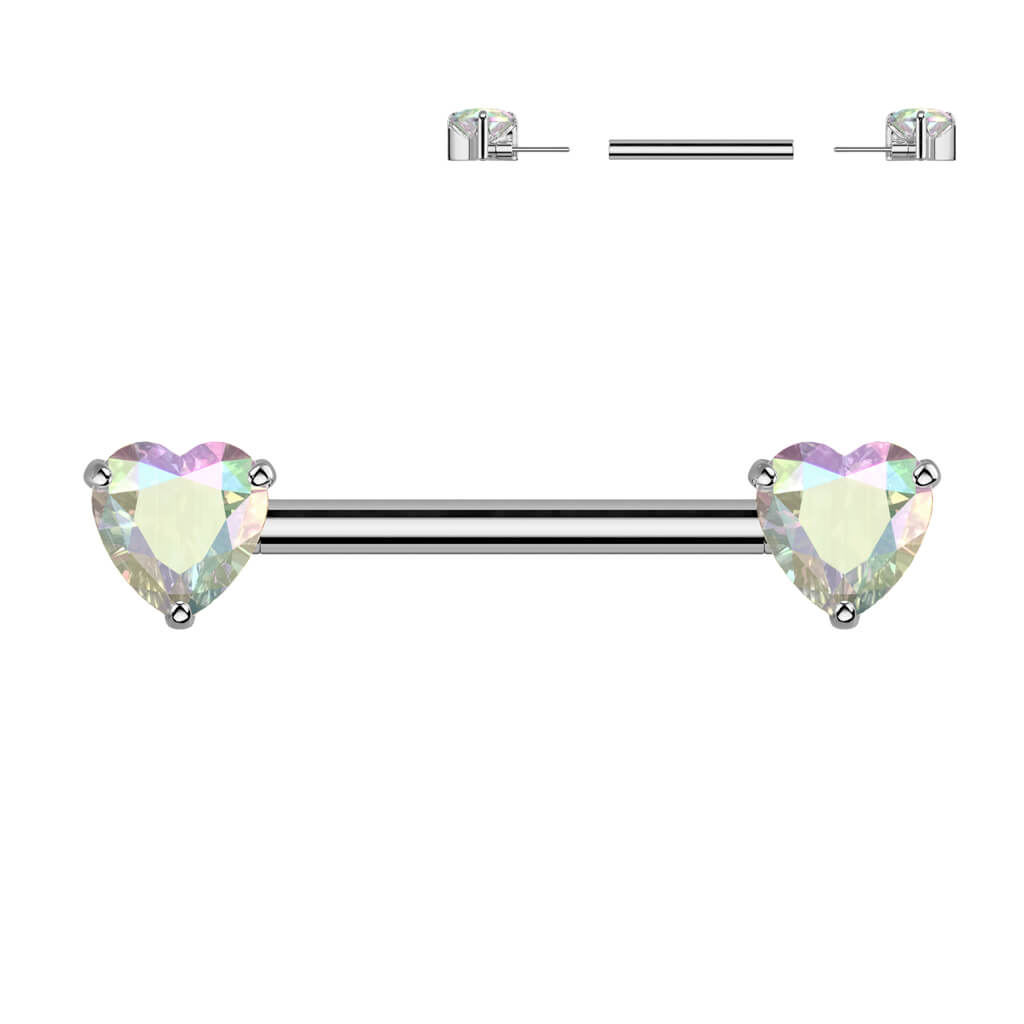 Titanium Nipple Piercing double heart zirconia Push-In