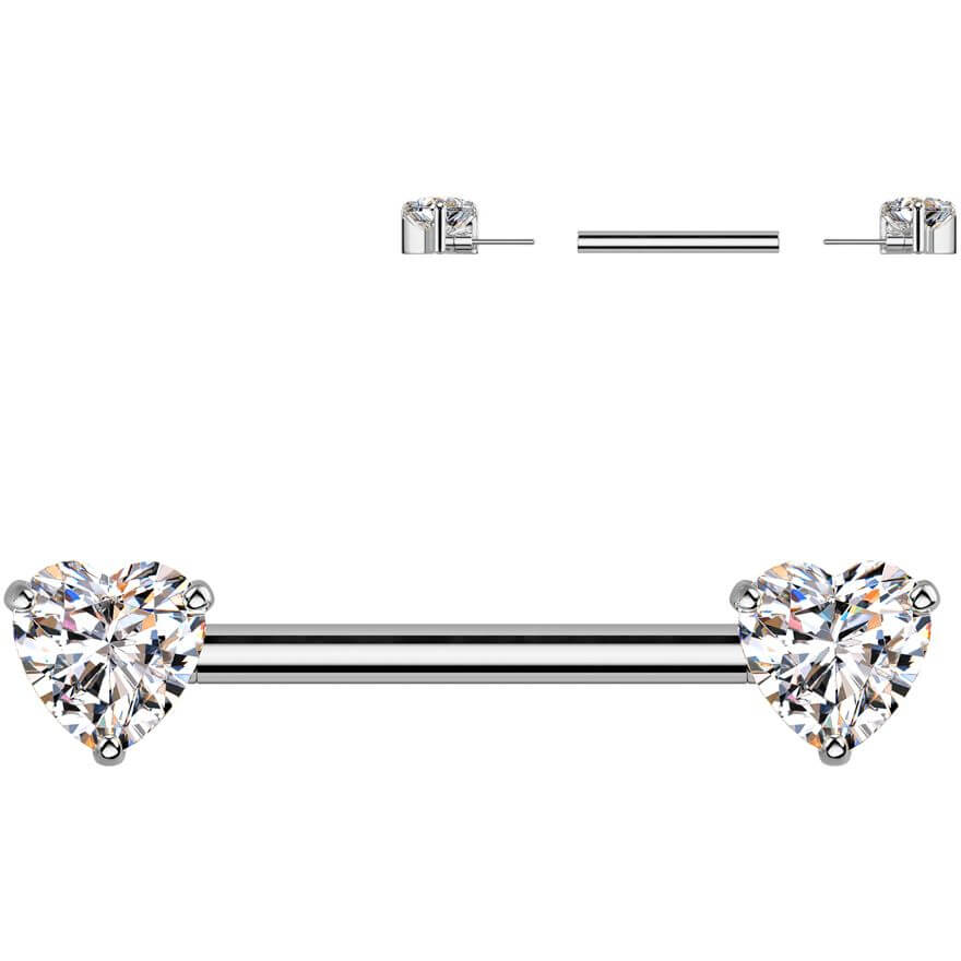 Titanium Nipple Piercing double heart zirconia Push-In