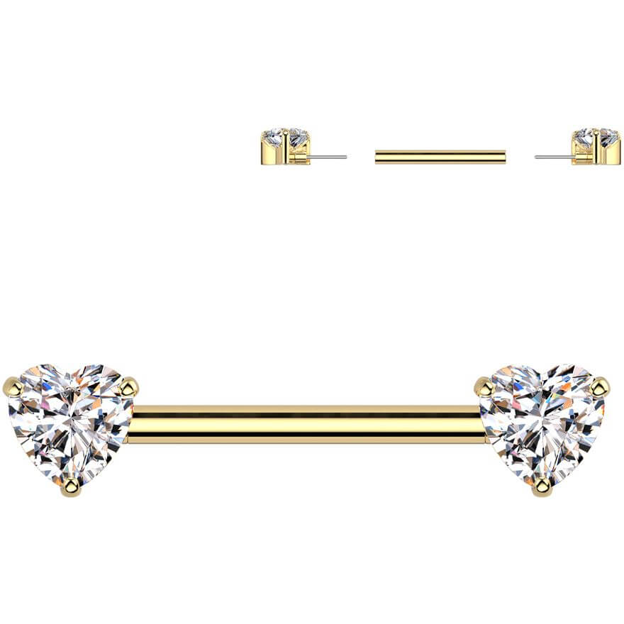 Titanium Nipple Piercing double heart zirconia Push-In