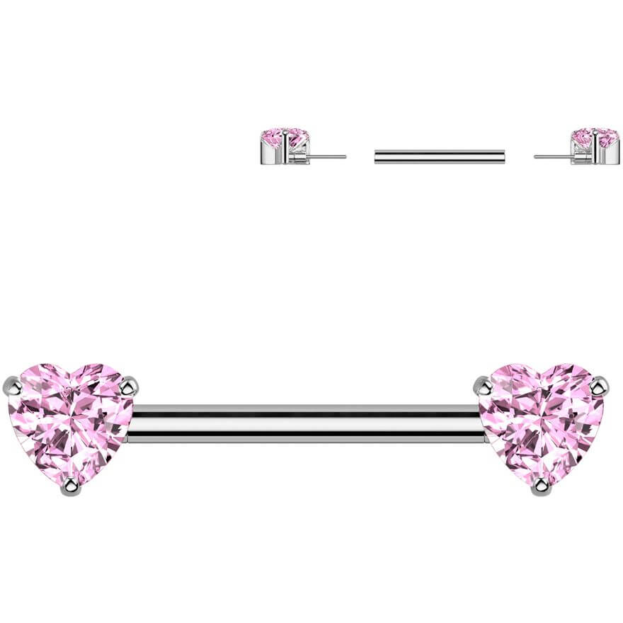 Titanium Nipple Piercing double heart zirconia Push-In