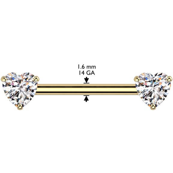 Titanium Nipple Piercing double heart zirconia Push-In