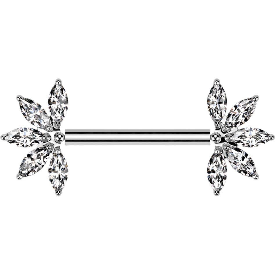 Titan Nippelpiercing Blume Zirkonia Marquise Schliff Push-In