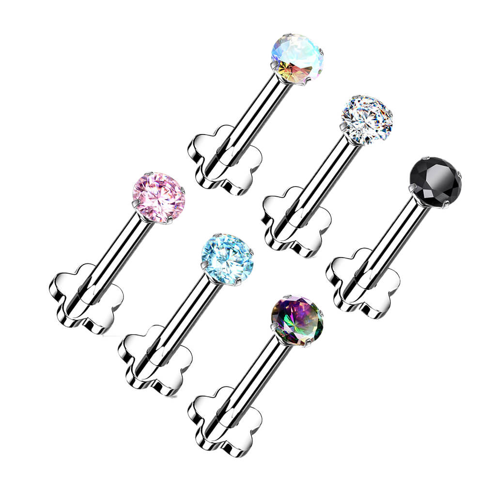 Titanio Circonita base en flor Push In Labret