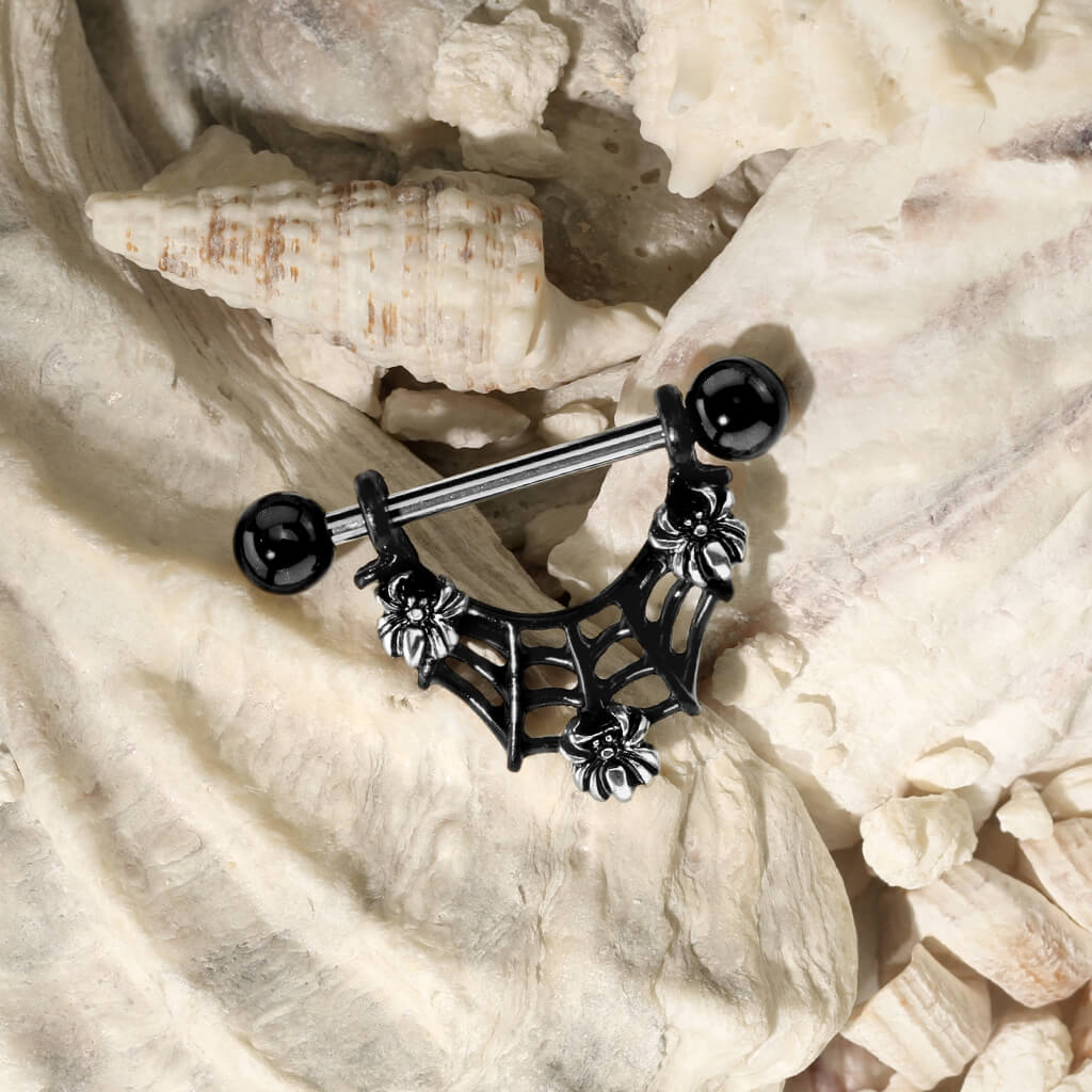 Piercing Capezzolo Tela di ragno nera