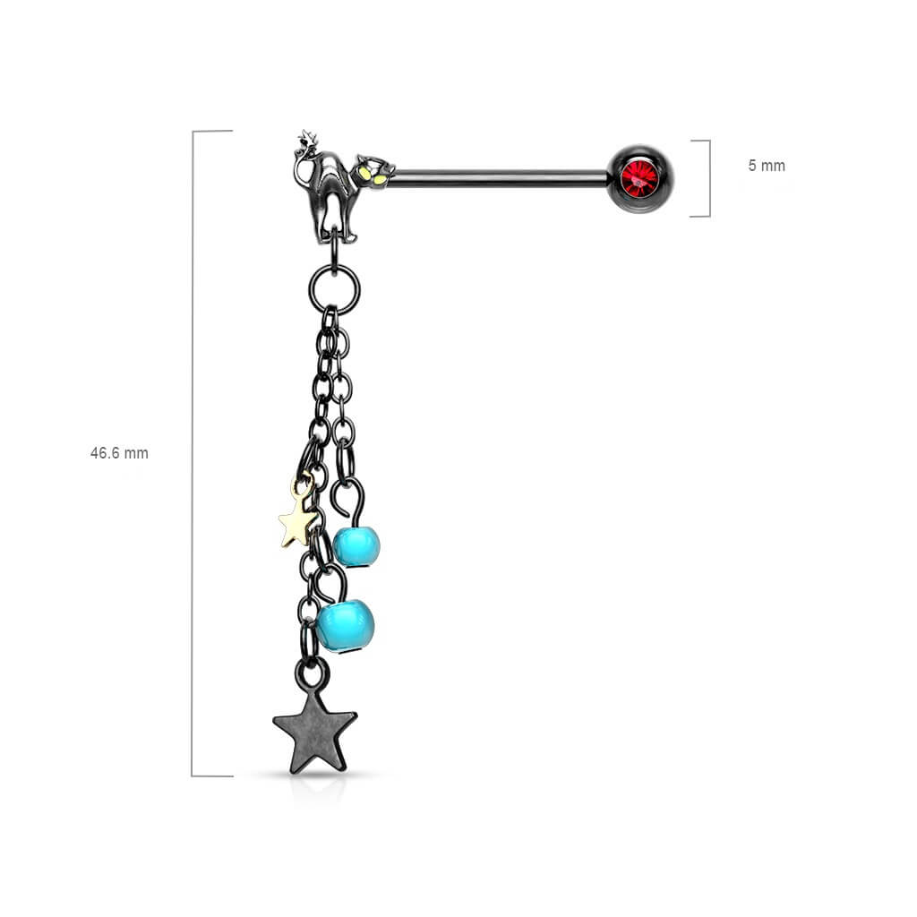 Cadenas colgantes con Estrellas y Turquesas Pezón
