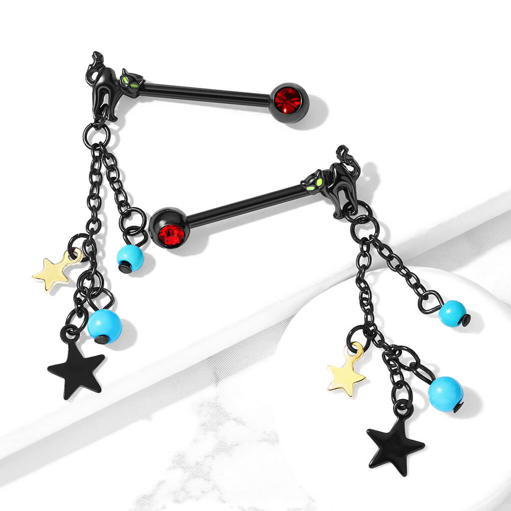 Cadenas colgantes con Estrellas y Turquesas Pezón