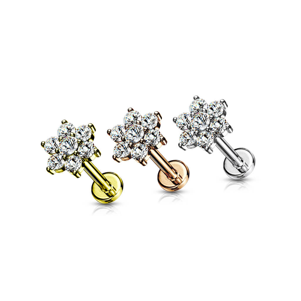 Labret Flower Zirconia Internally Threaded