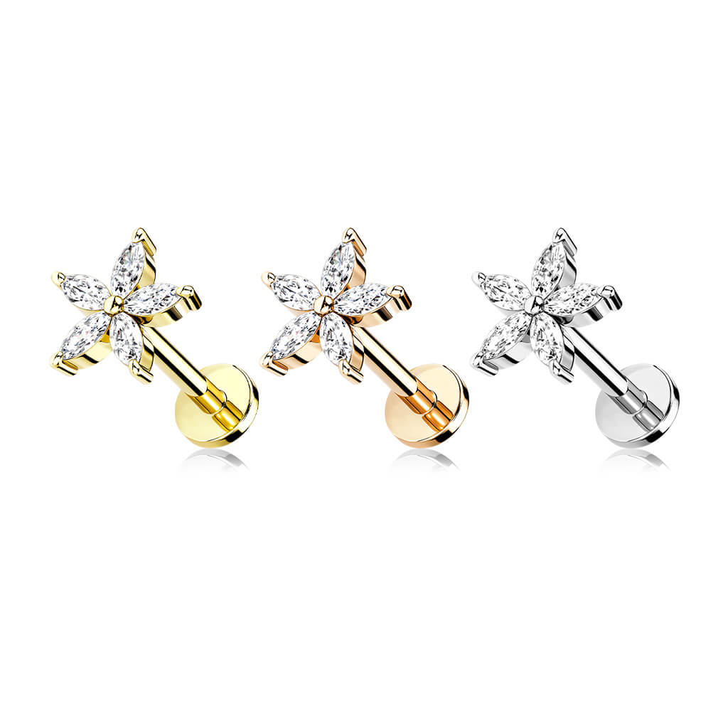 Labret Flower Zirconia Internally Threaded