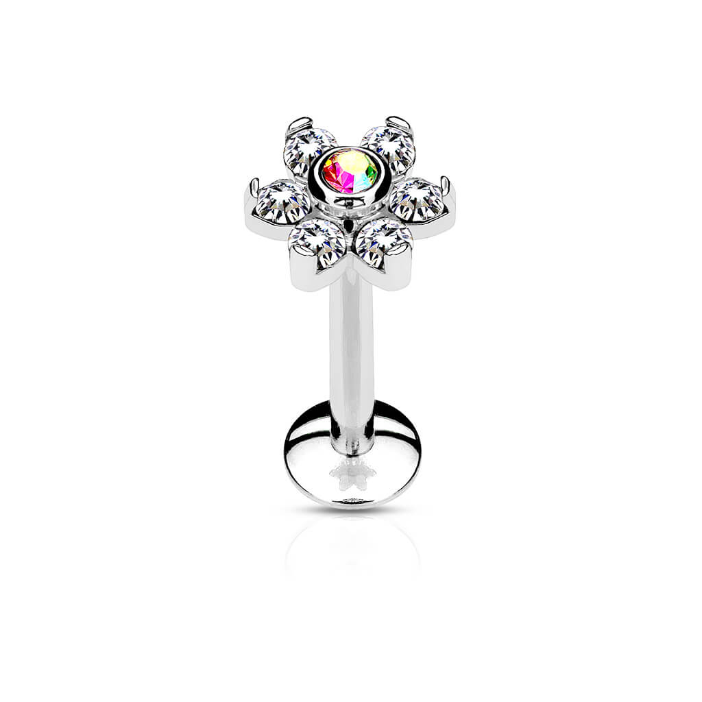Labret Blume Zirkonia Silber Innengewinde