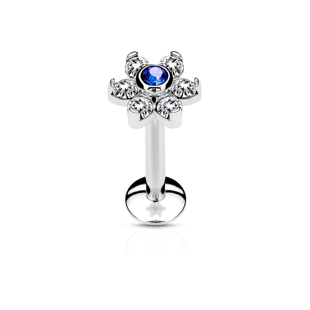 Labret Blume Zirkonia Silber Innengewinde