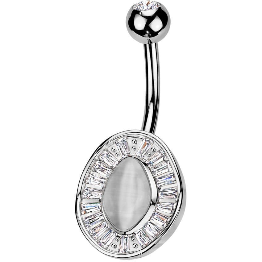 Belly Button Piercing cat's eye stone baguette cut zirconias