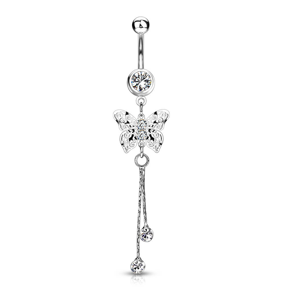 Belly Button Piercing Butterfly dangle Zirconia Silver