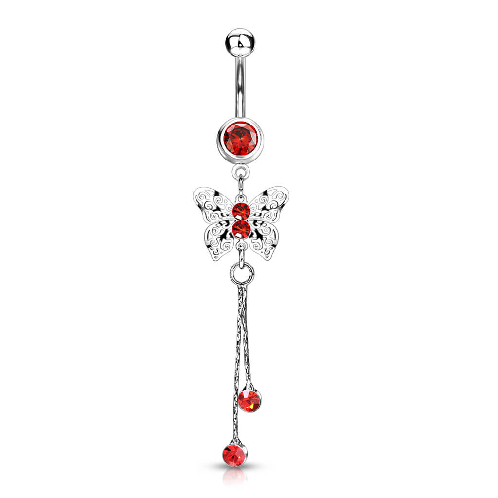 Belly Button Piercing Butterfly dangle Zirconia Silver