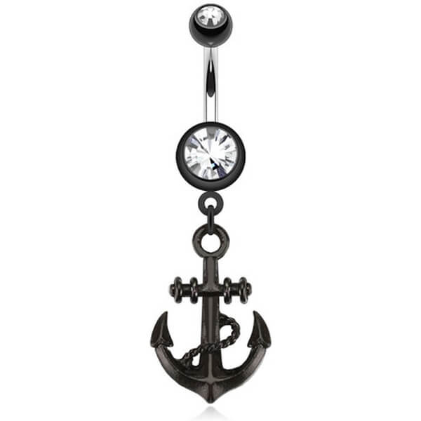 Piercing Ombelico Pendente ad áncora nero con zircone