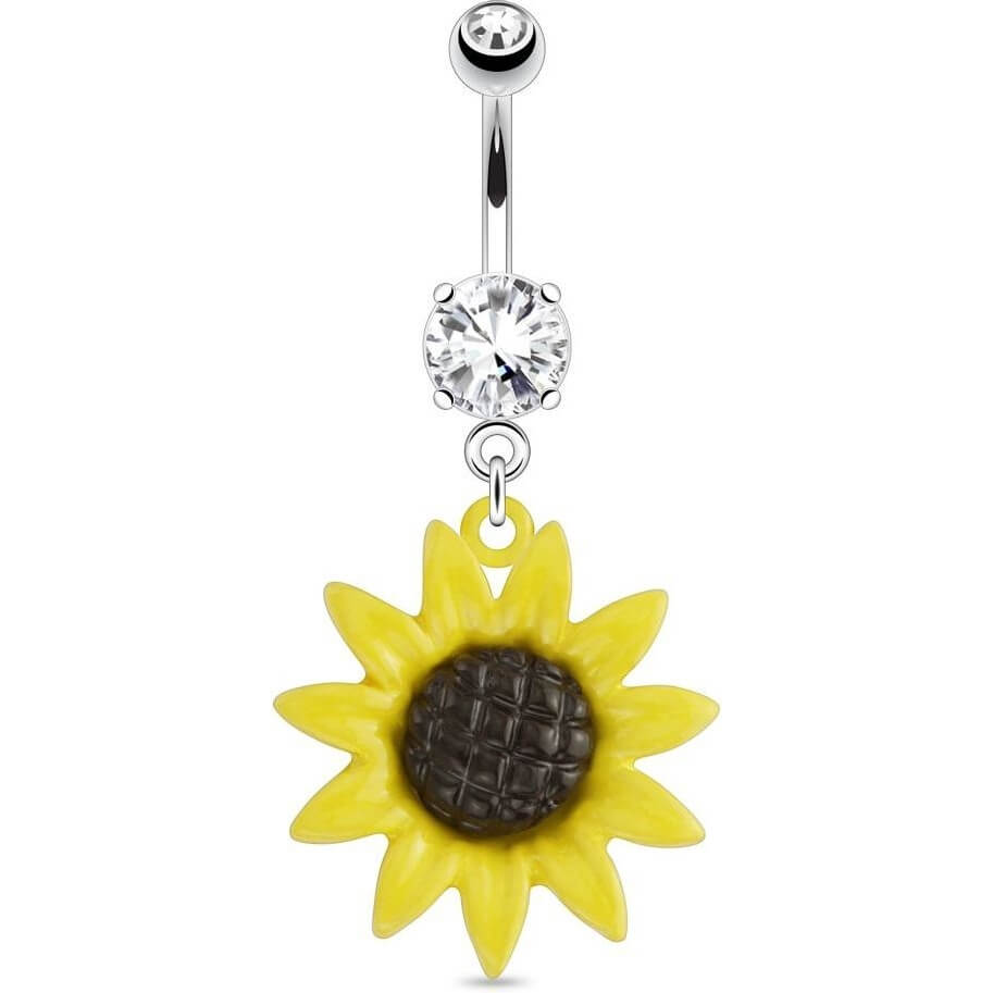 Piercing ombligo Girasol colgante Circonita plata
