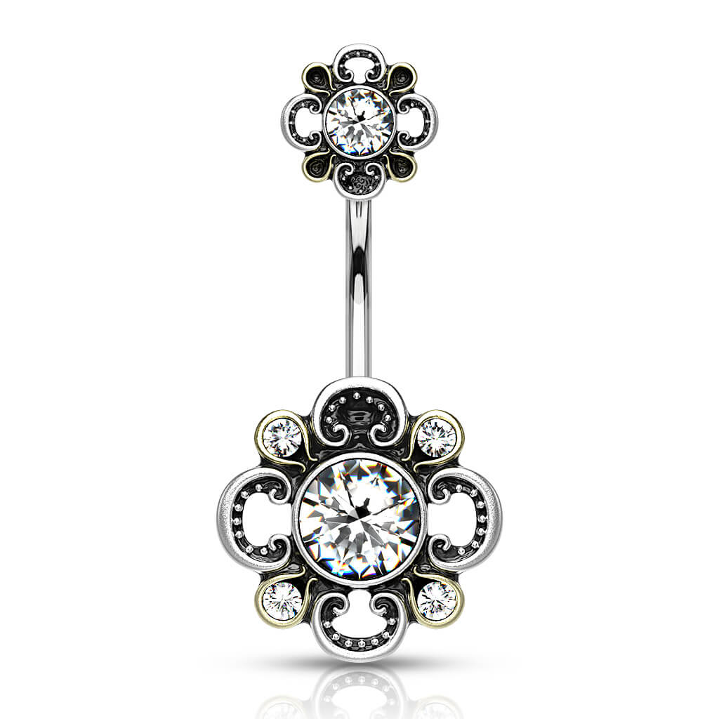Piercing Ombelico Fiore di zirconi e argento
