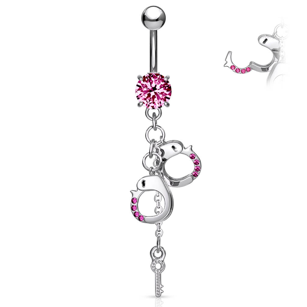 Belly Button Piercing Handcuffs dangle Zirconia Silver