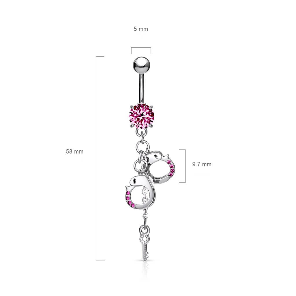 Belly Button Piercing Handcuffs dangle Zirconia Silver
