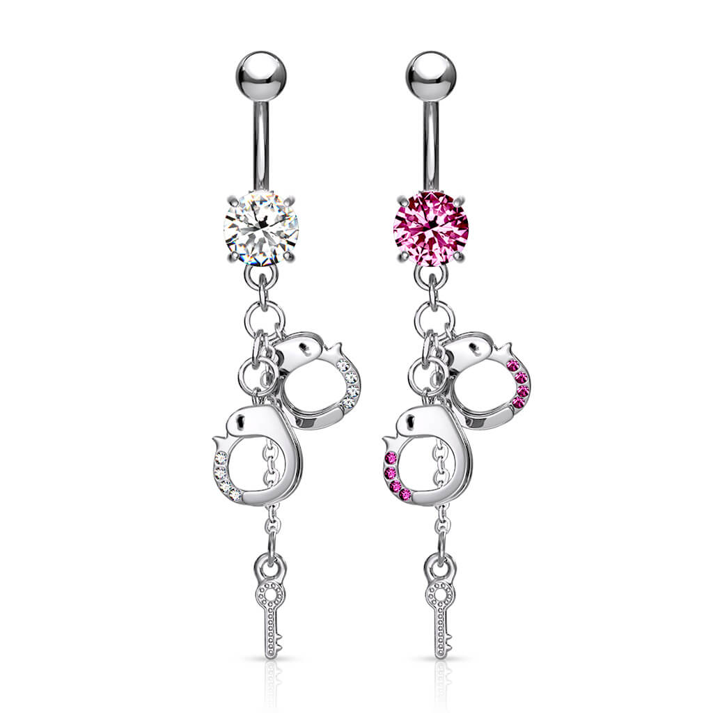 Belly Button Piercing Handcuffs dangle Zirconia Silver