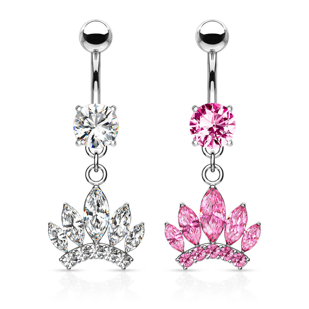 Piercing ombligo Corona colgante Circonita plata