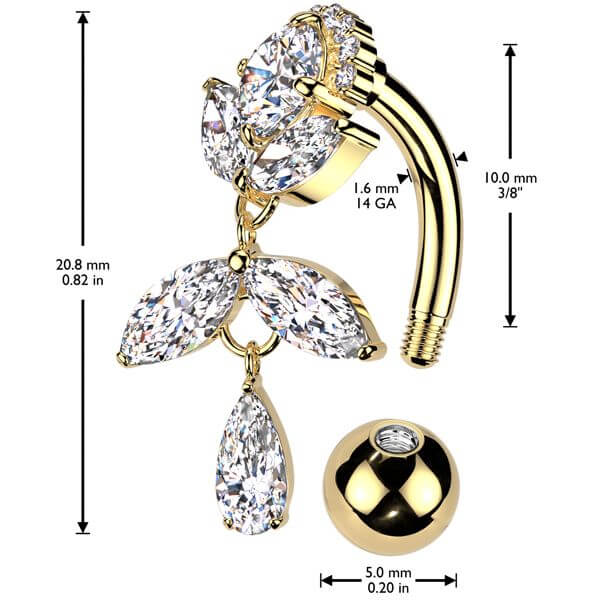 Belly Button Piercing titanium brass top down zirconia dangle