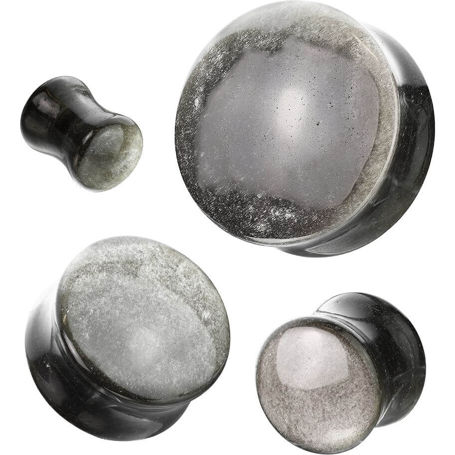 Plug obsidian natural stone double flare