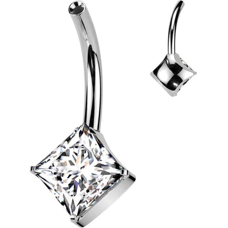 Titanium belly button pin square zirconia Push-In