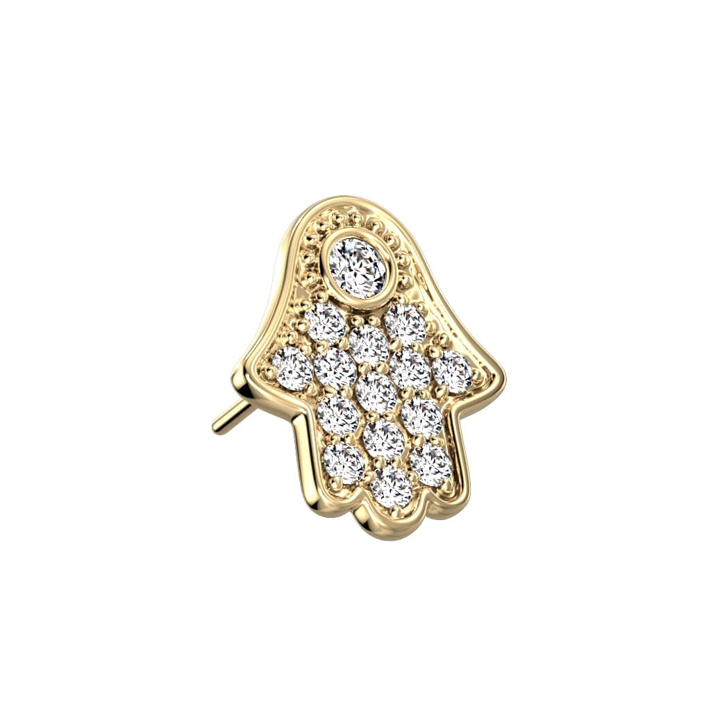 14 Karat Gold Top Hamsa Zirkonia Gelbgold Weißgold Push-In