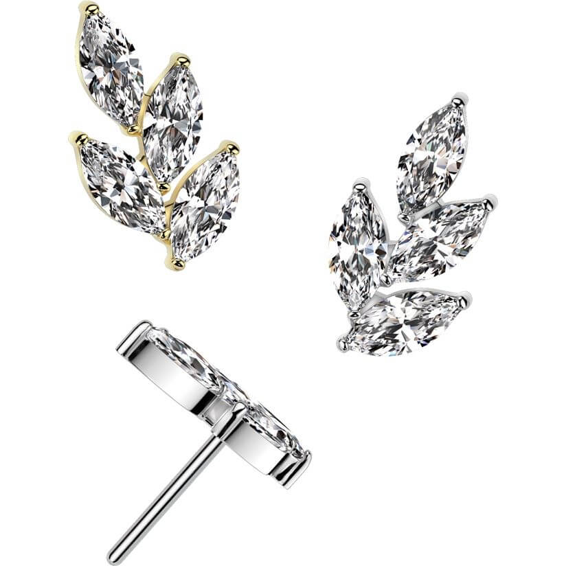 Solid Gold 14 Carat top leaf zirconia Push-In