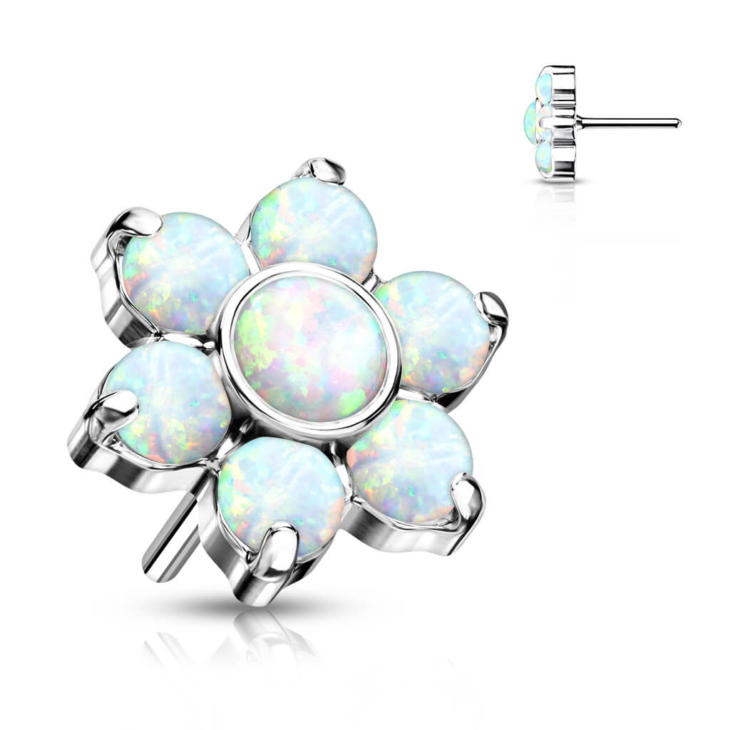 Titanium Top Flower Opal Silver Push-In