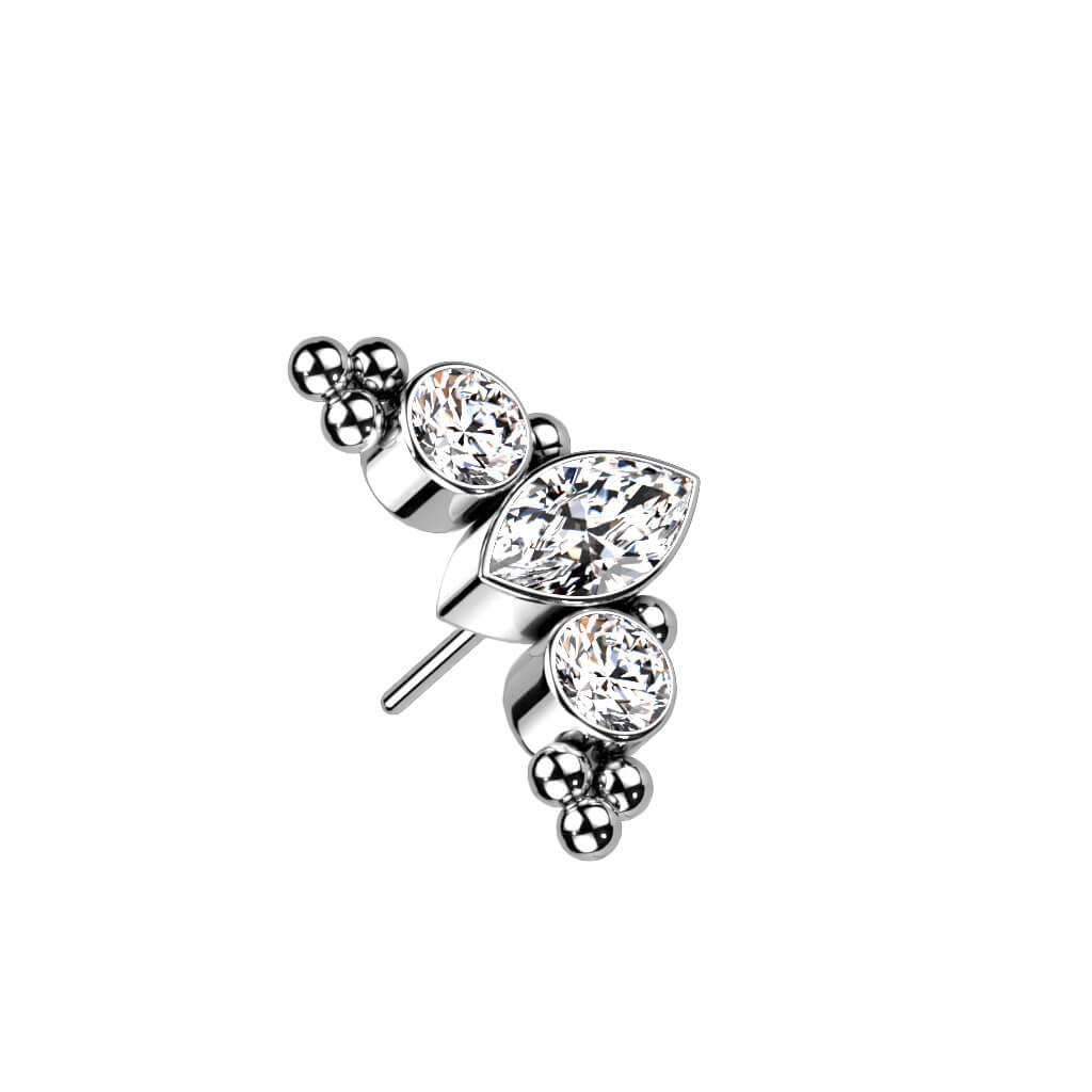 Titanium top 3 zirconias or opals beaded balls Push-In