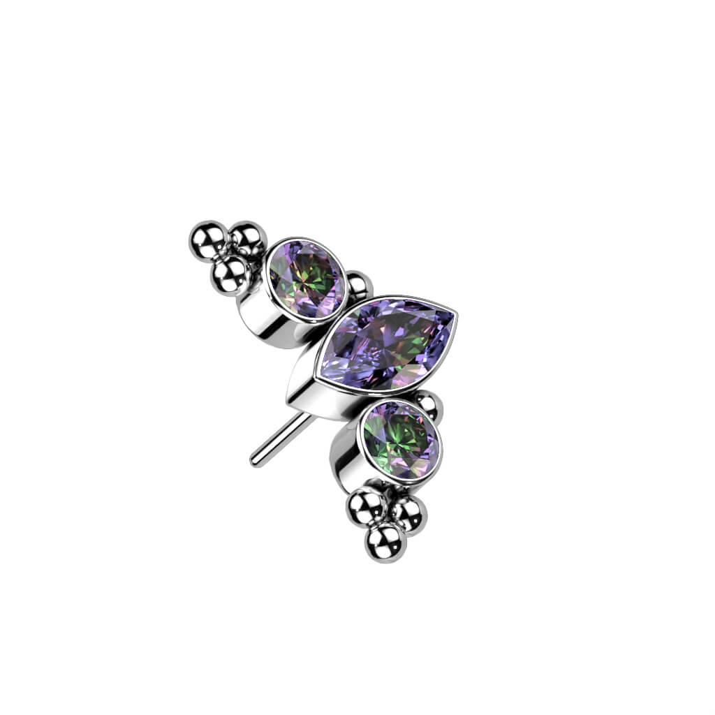 Titanium top 3 zirconias or opals beaded balls Push-In