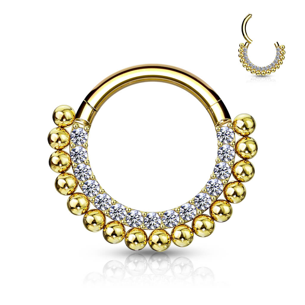 Anello Piercing Sfere e zirconi Clicker