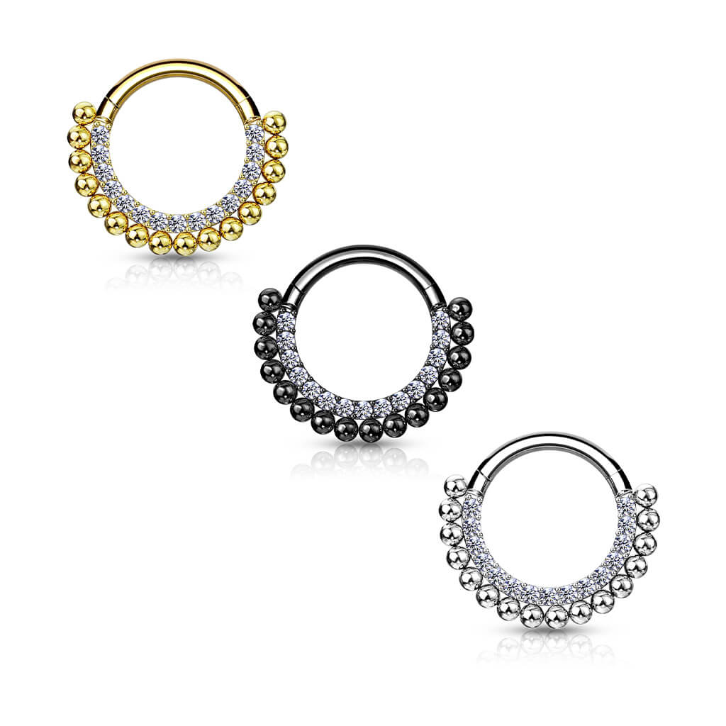 Anello Piercing Sfere e zirconi Clicker