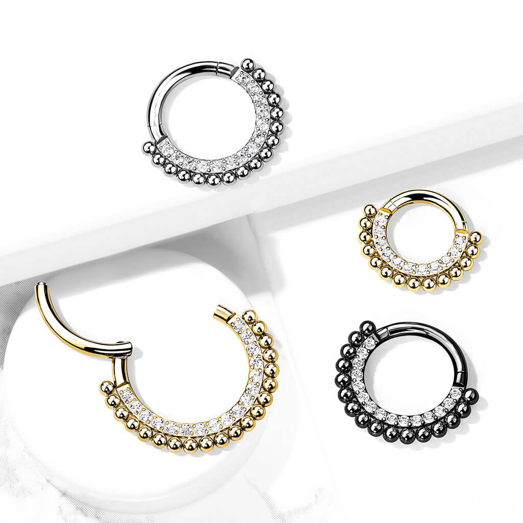 Anello Piercing Sfere e zirconi Clicker