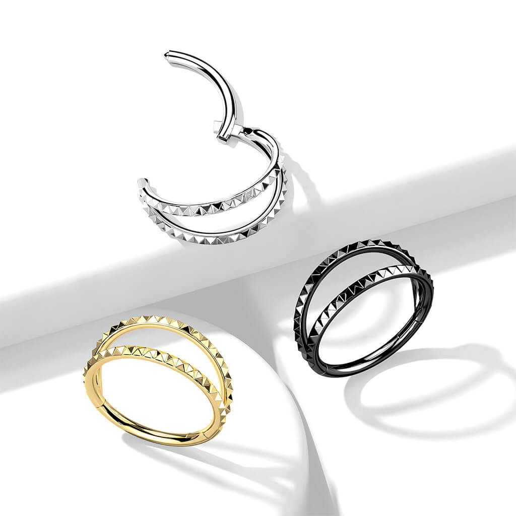 Ring Double Line Pyramid Cut Clicker