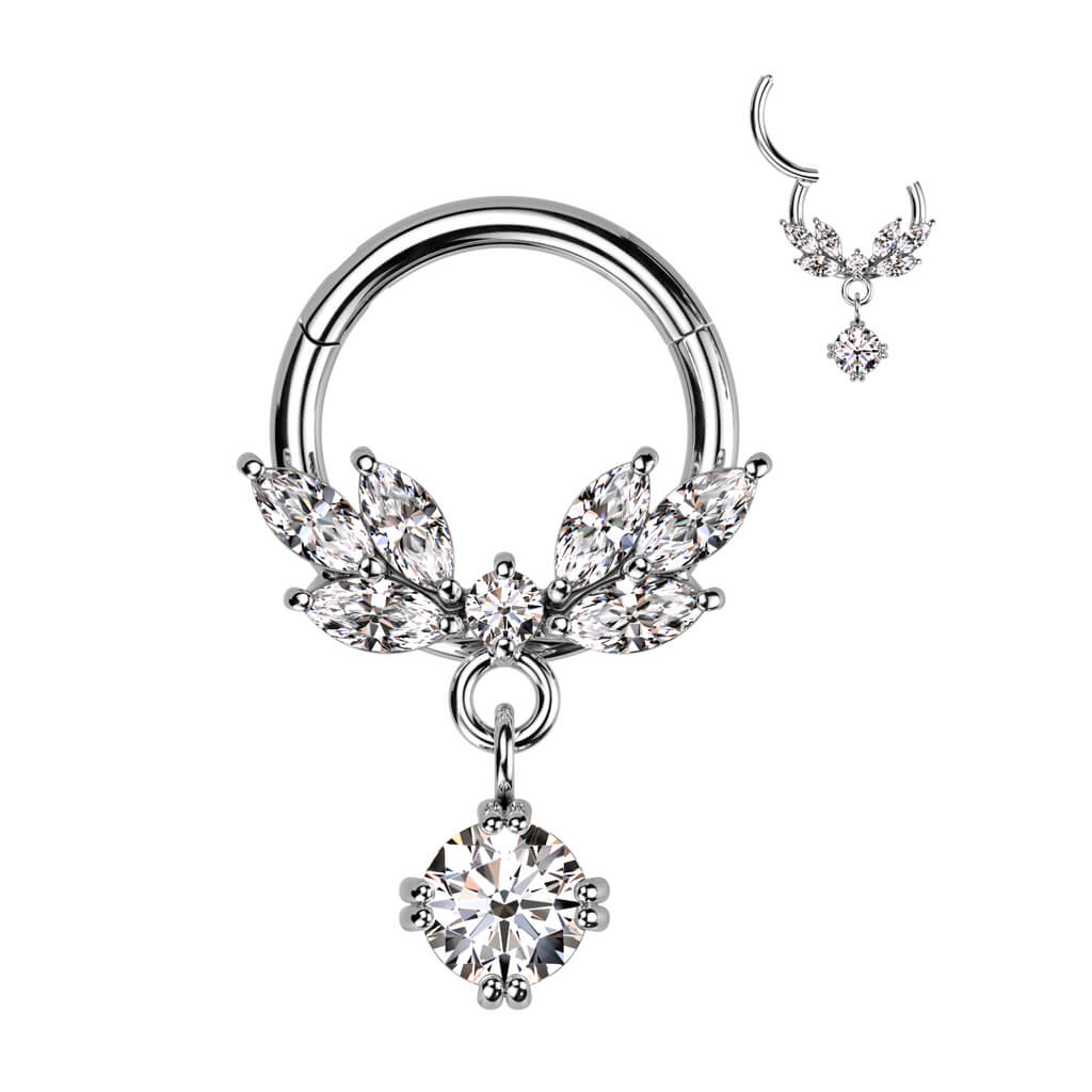 Anello Piercing Pendente a foglie di zircone Clicker