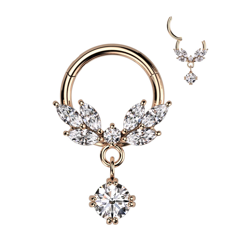 Anello Piercing Pendente a foglie di zircone Clicker