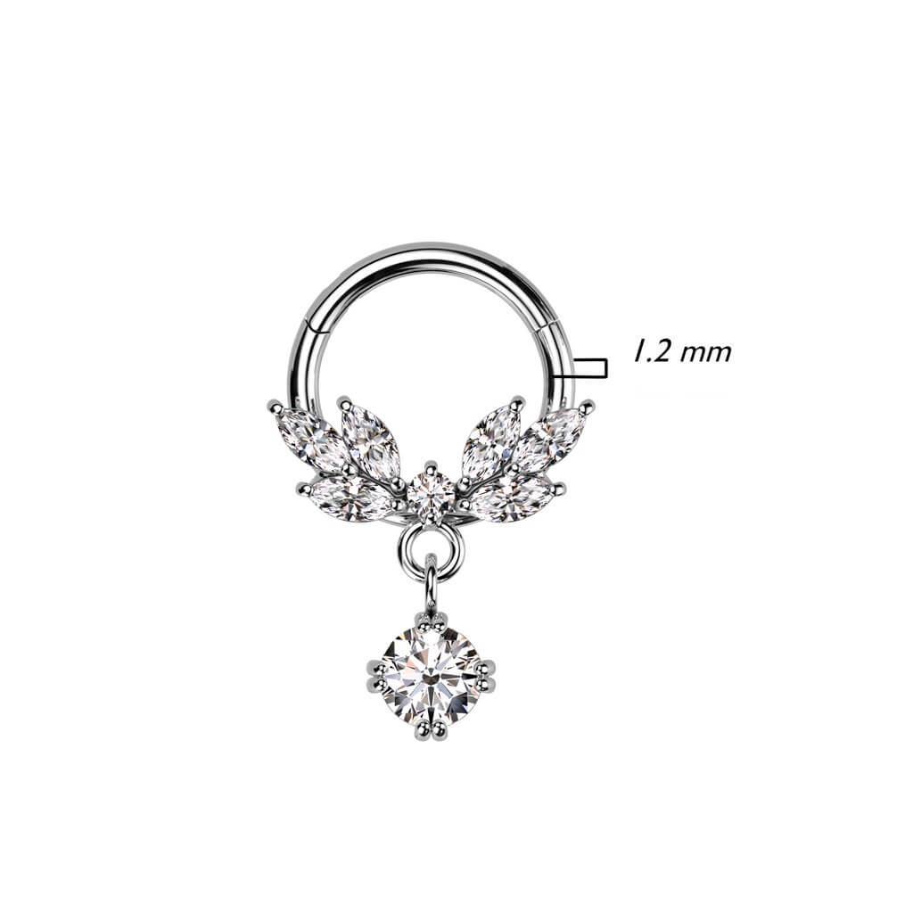 Anello Piercing Pendente a foglie di zircone Clicker