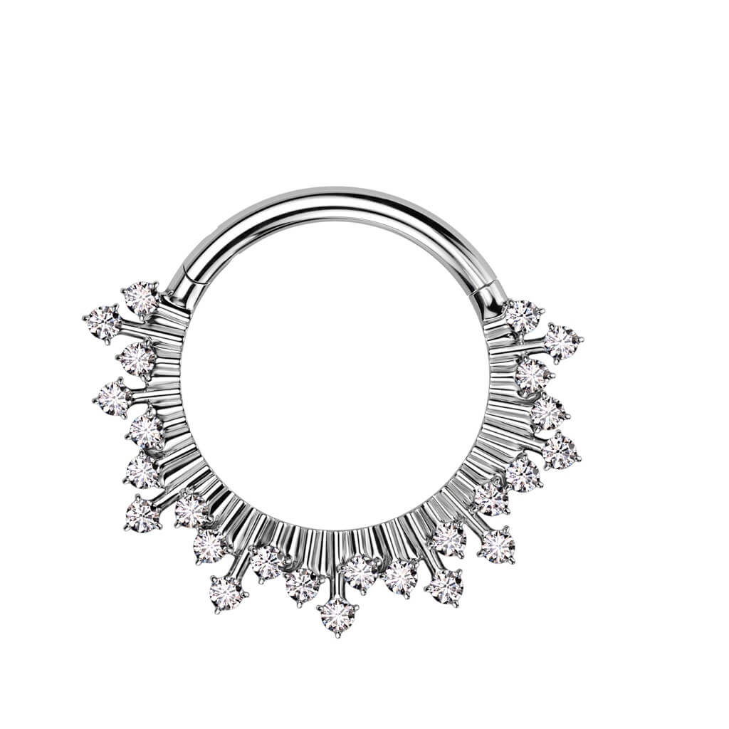 Anello Piercing Ventaglio di zirconi Clicker