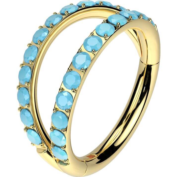 Titanium Ring double hoop turquoise Segment