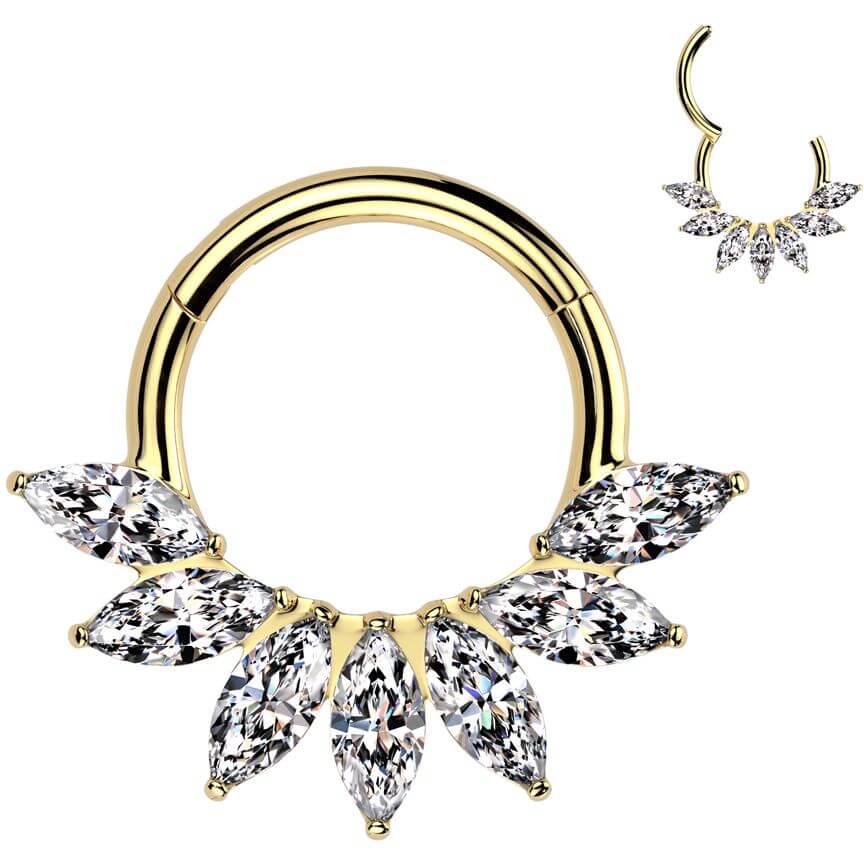 Titanium Ring zirconia marquise cut fan Segment