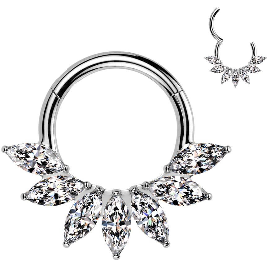 Titanium Ring zirconia marquise cut fan Segment