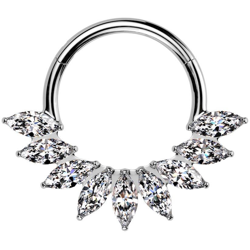 Titanium Ring zirconia marquise cut fan Segment